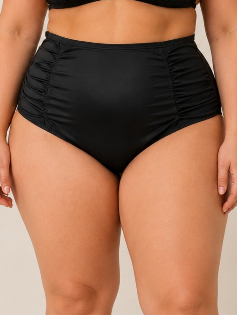 🌹NWT! Women's High-Rise Black Ruched Swim Bottoms, Size 1X